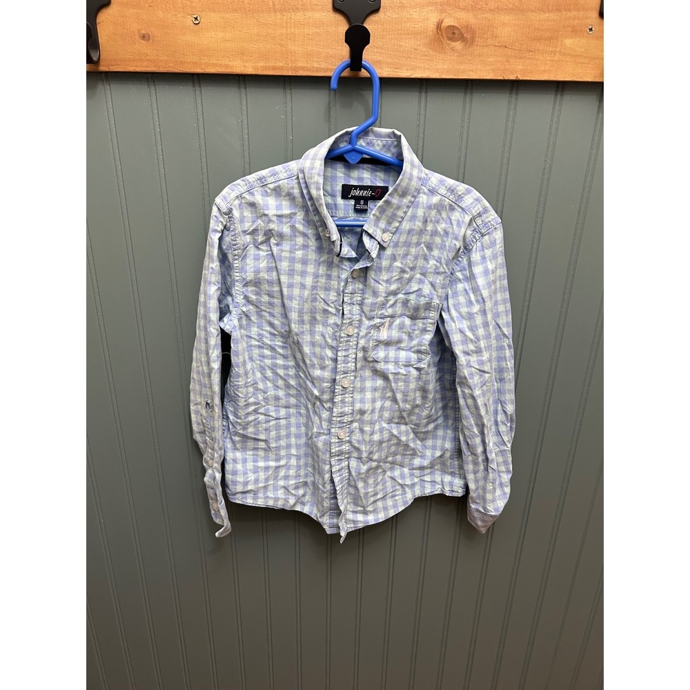 Johnnie-O Boys Blue Green Gingham Long Sleeve Button Down Shirt Size 8